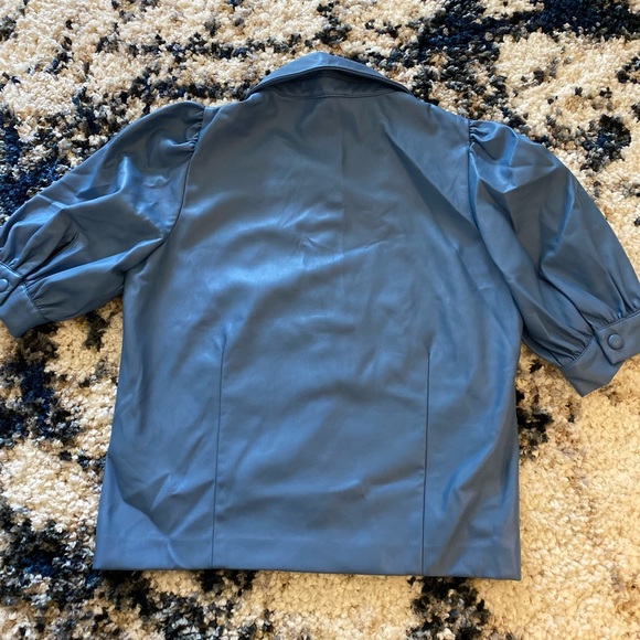 Lulu’s denim blue vegan leather blouse. - Picture 2 of 2